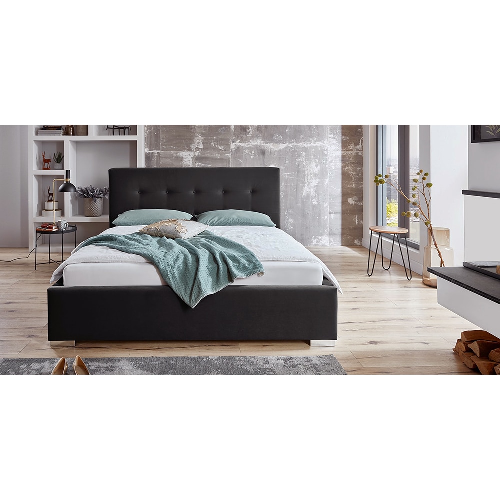 Pat tapitat Lille, lada depozitare, somiera, 160 x 200 cm, antracit