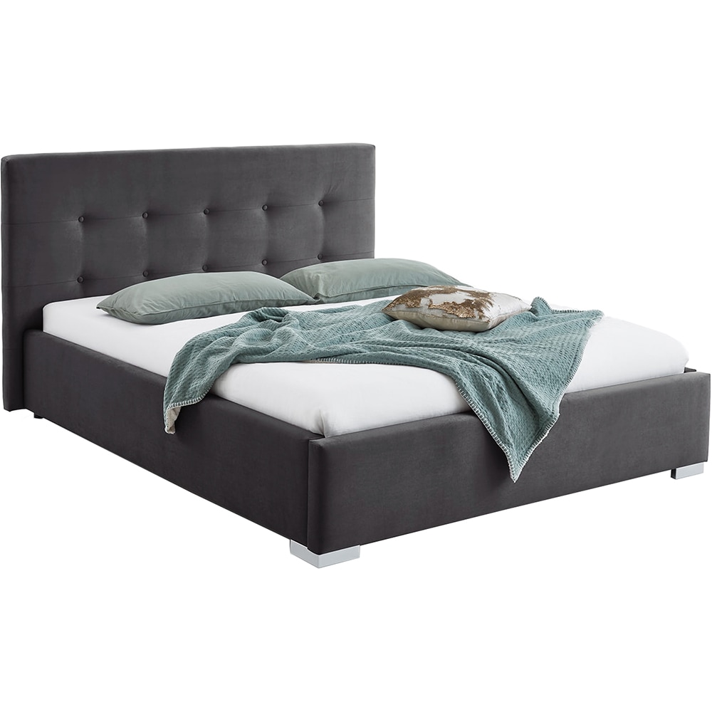 Pat tapitat Lille, lada depozitare, somiera, 160 x 200 cm, antracit