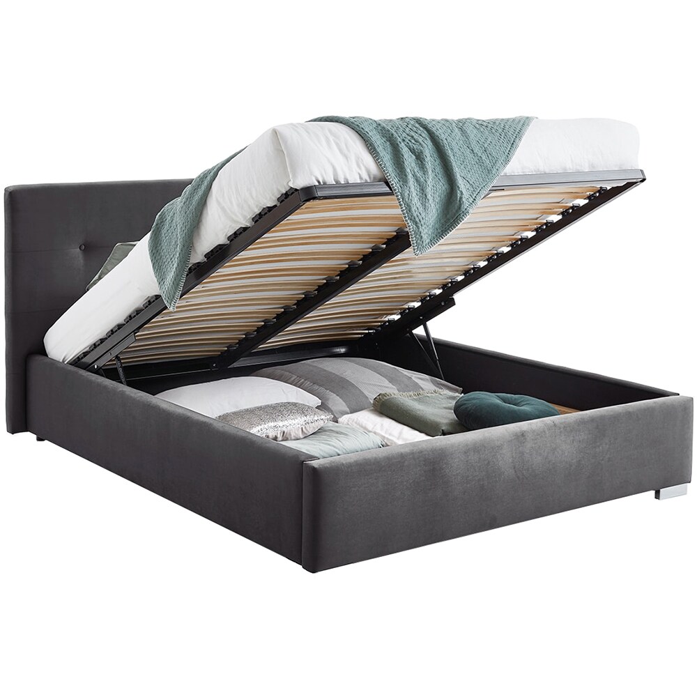 Pat tapitat Lille, lada depozitare, somiera, 160 x 200 cm, antracit