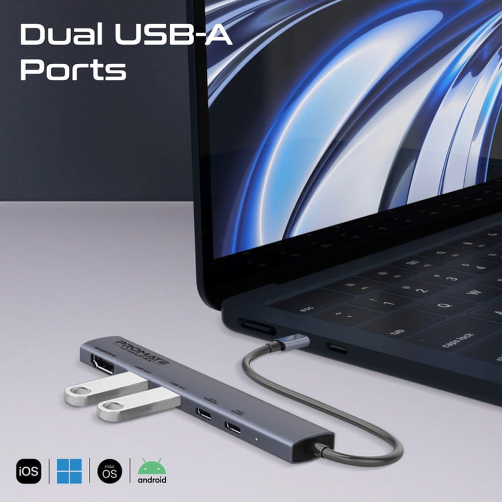 Hub USB Type-C PROMATE LinkHub-5X, USB-A, USB-C, HDMI, gri