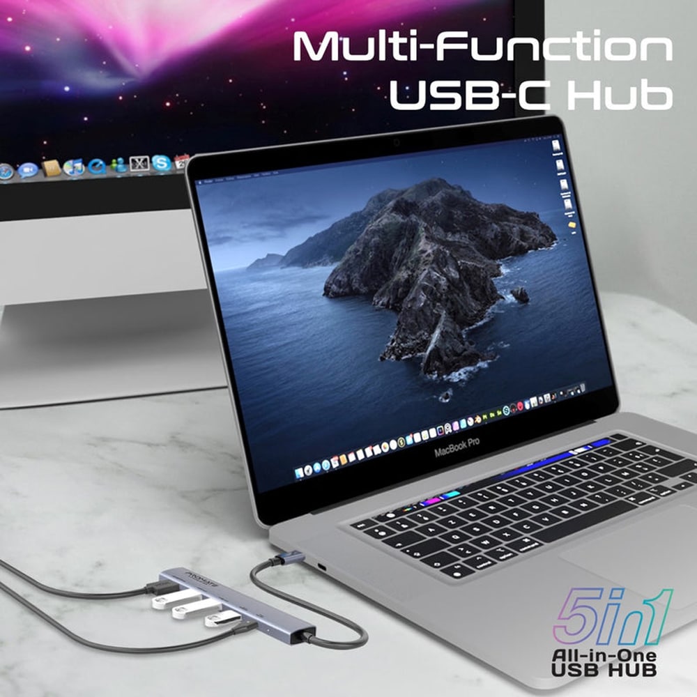 Hub USB Type-C PROMATE LinkHub-5X, USB-A, USB-C, HDMI, gri