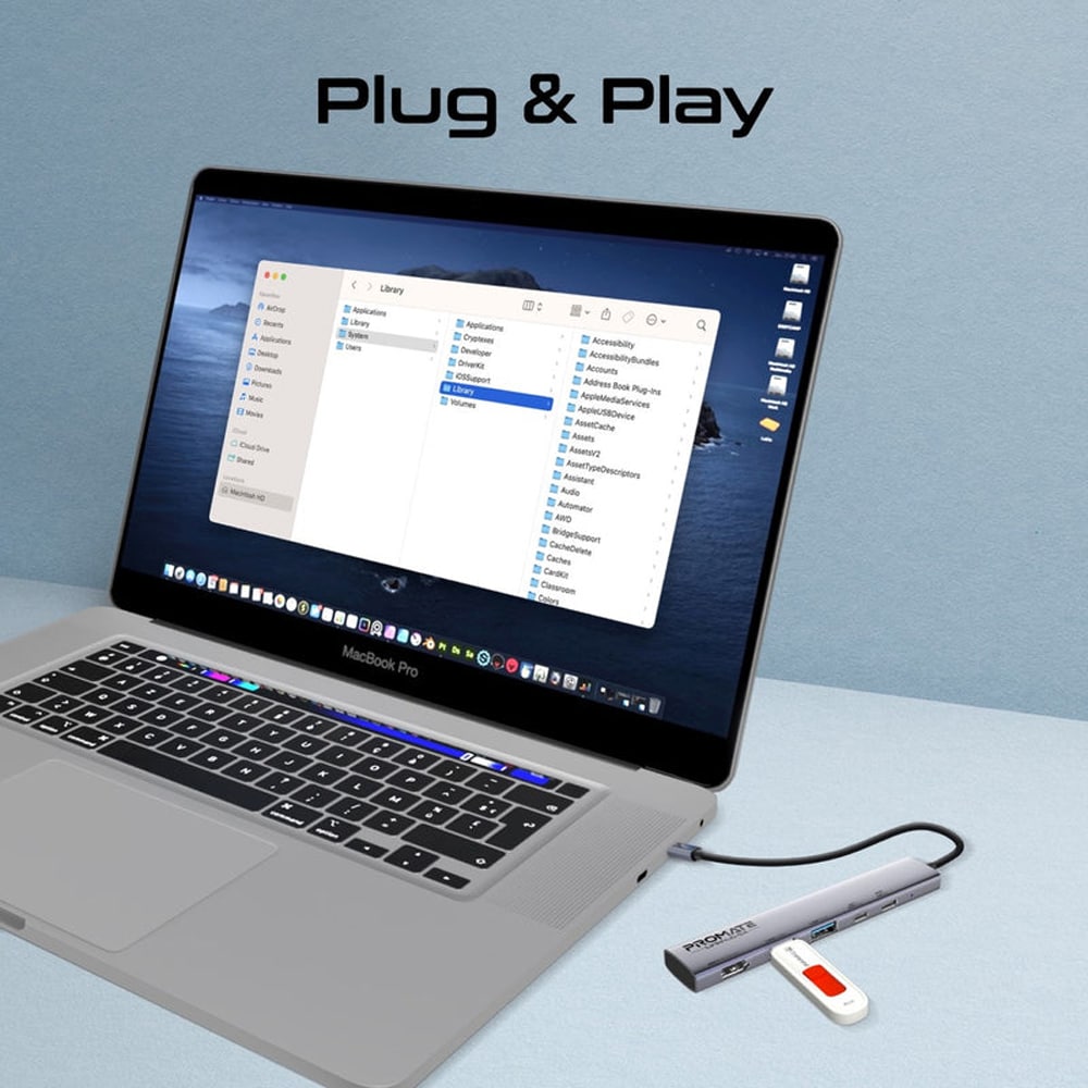 Hub USB Type-C PROMATE LinkHub-5X, USB-A, USB-C, HDMI, gri