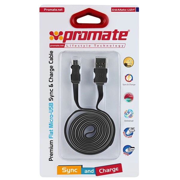 Cablu date PROMATE linkMate-U2F, USB-A - MicroUSB, 1.2m, negru