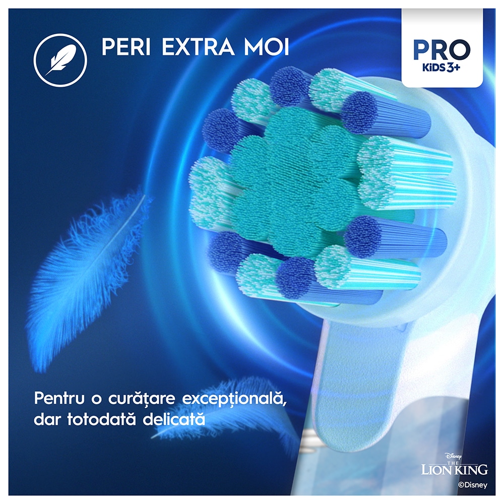 Periuta de dinti electrica copii ORAL-B Pro Kids Lion King, 7600 miscari/min, 2 programe, 1 capat, rosu