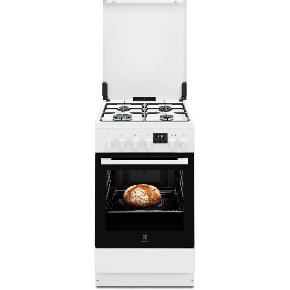 Aragaz ELECTROLUX LKK560233W, SteamBake, 4 arzatoare, Gaz + Electric, L 50 cm, Grill, alb