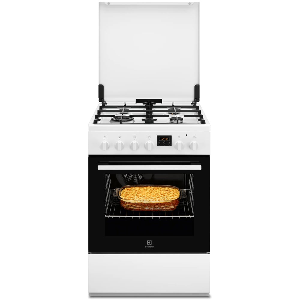 Aragaz ELECTROLUX LKK664222W, SteamBake, 4 arzatoare, Gaz + Electric, L 60 cm, Grill, alb