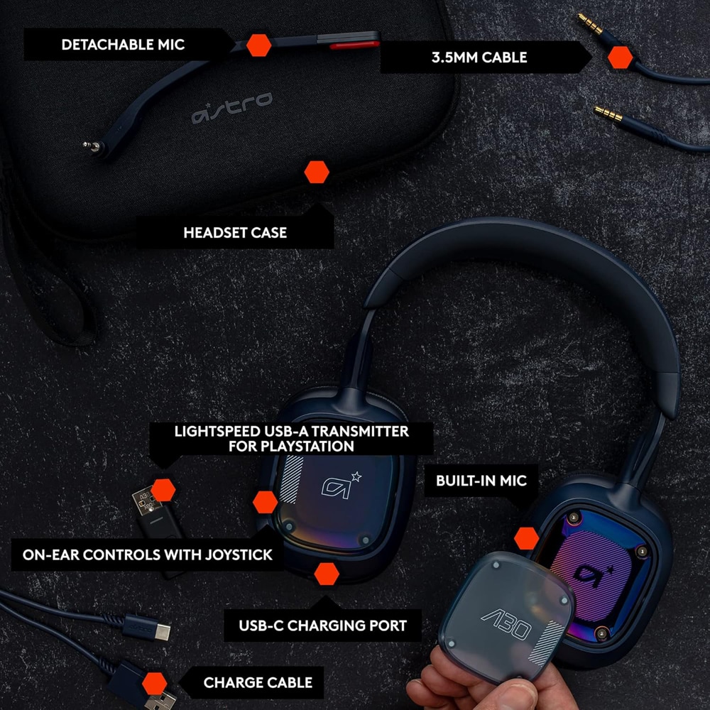 Casti Gaming Wireless LOGITECH Astro A30 Lightspeed, multiplatforma, bleumarin-rosu
