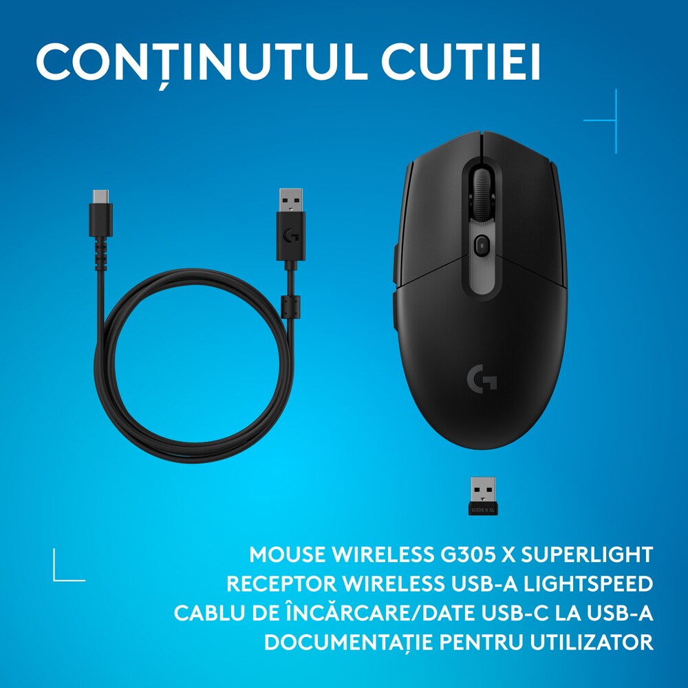 Mouse Gaming Wireless LOGITECH G305 X Superlight, 44000 dpi, negru