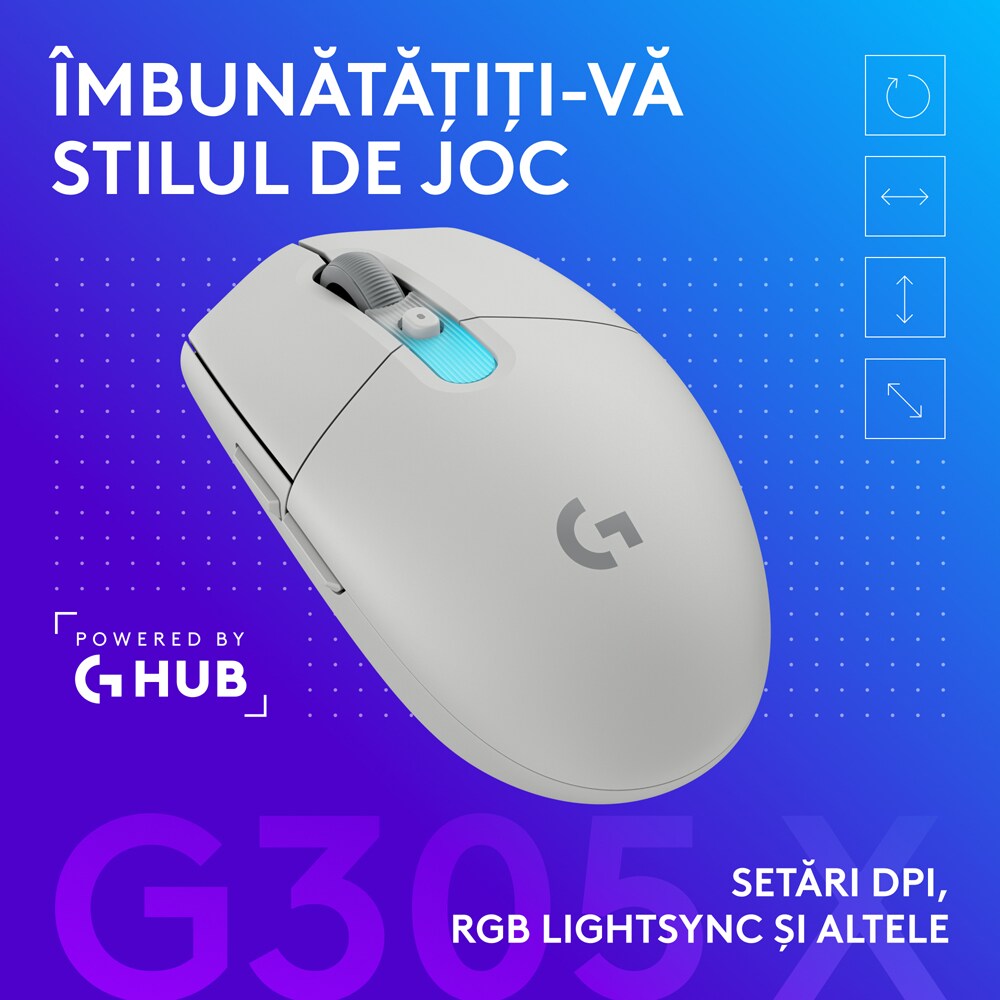 Mouse Gaming Wireless LOGITECH G305 X Superlight, 44000 dpi, alb