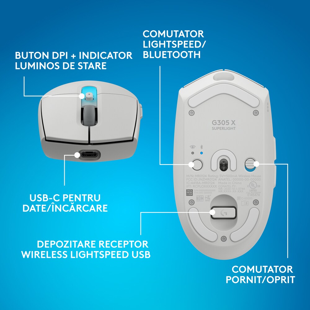 Mouse Gaming Wireless LOGITECH G305 X Superlight, 44000 dpi, alb