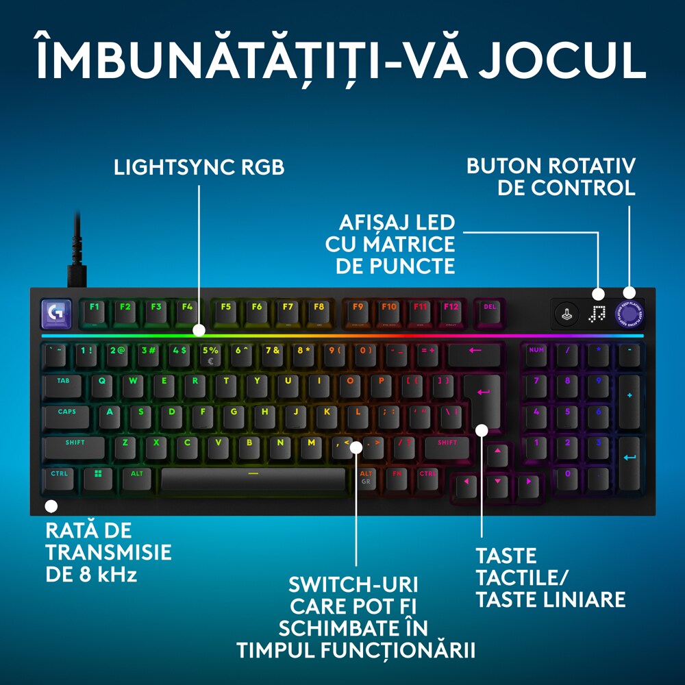 Tastatura Gaming LOGITECH G316 X, USB, Layout US, negru