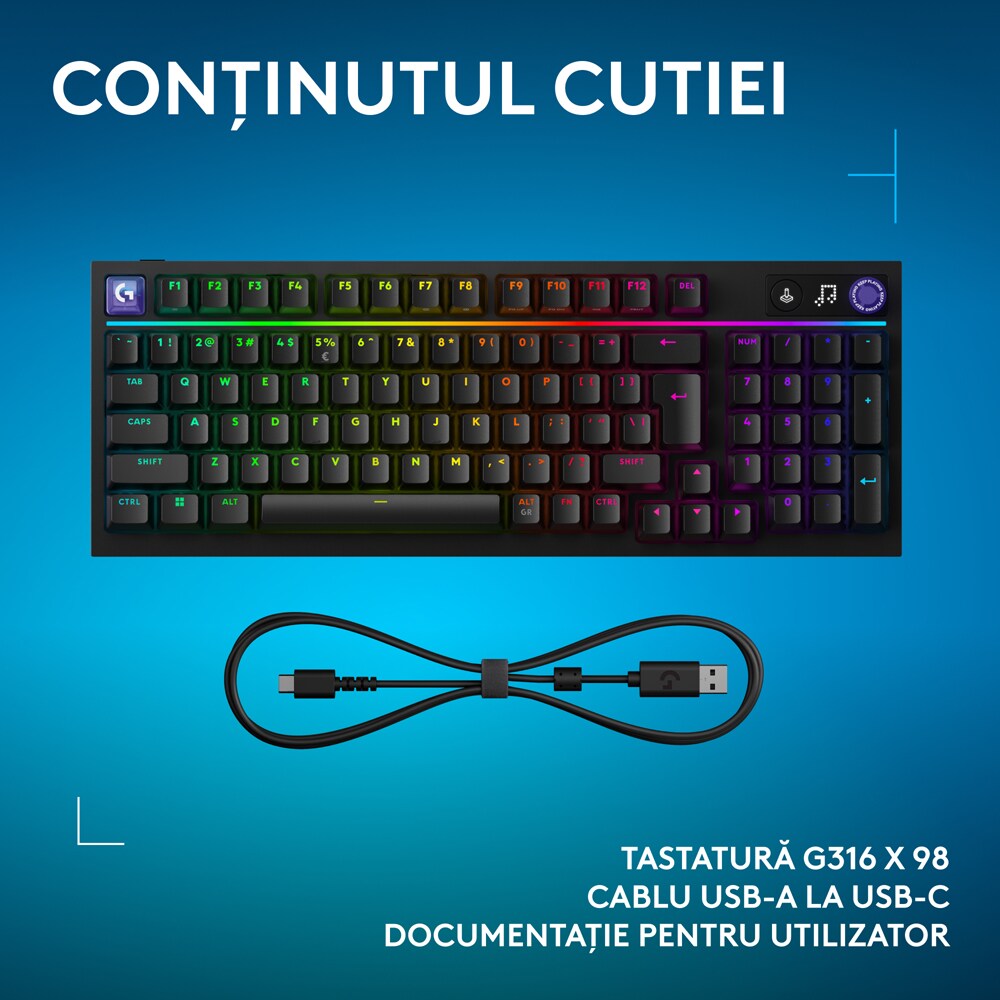 Tastatura Gaming LOGITECH G316 X, USB, Layout US, negru