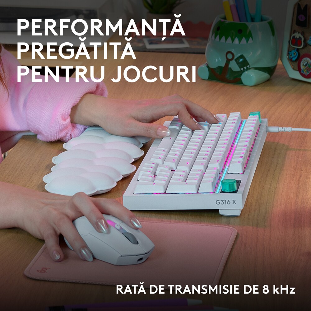 Tastatura Gaming LOGITECH G316 X, USB, Layout US, alb