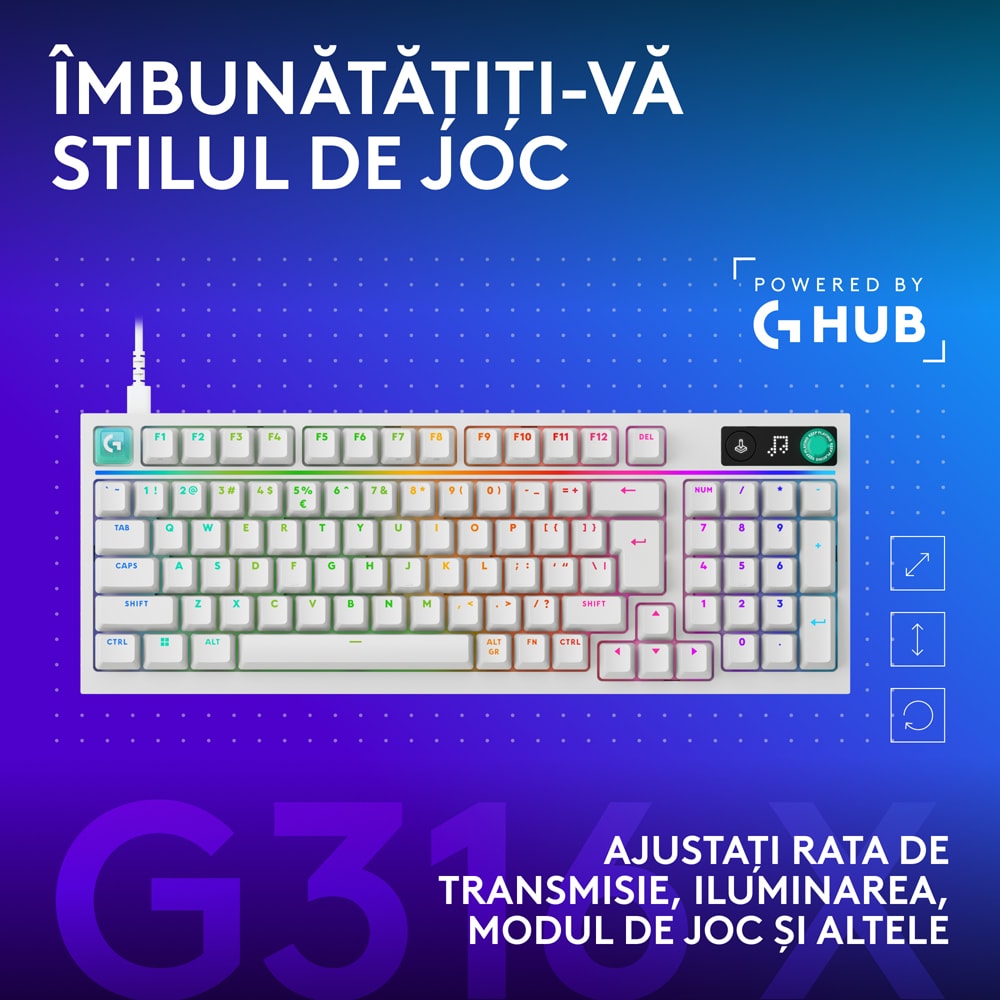 Tastatura Gaming LOGITECH G316 X, USB, Layout US, alb