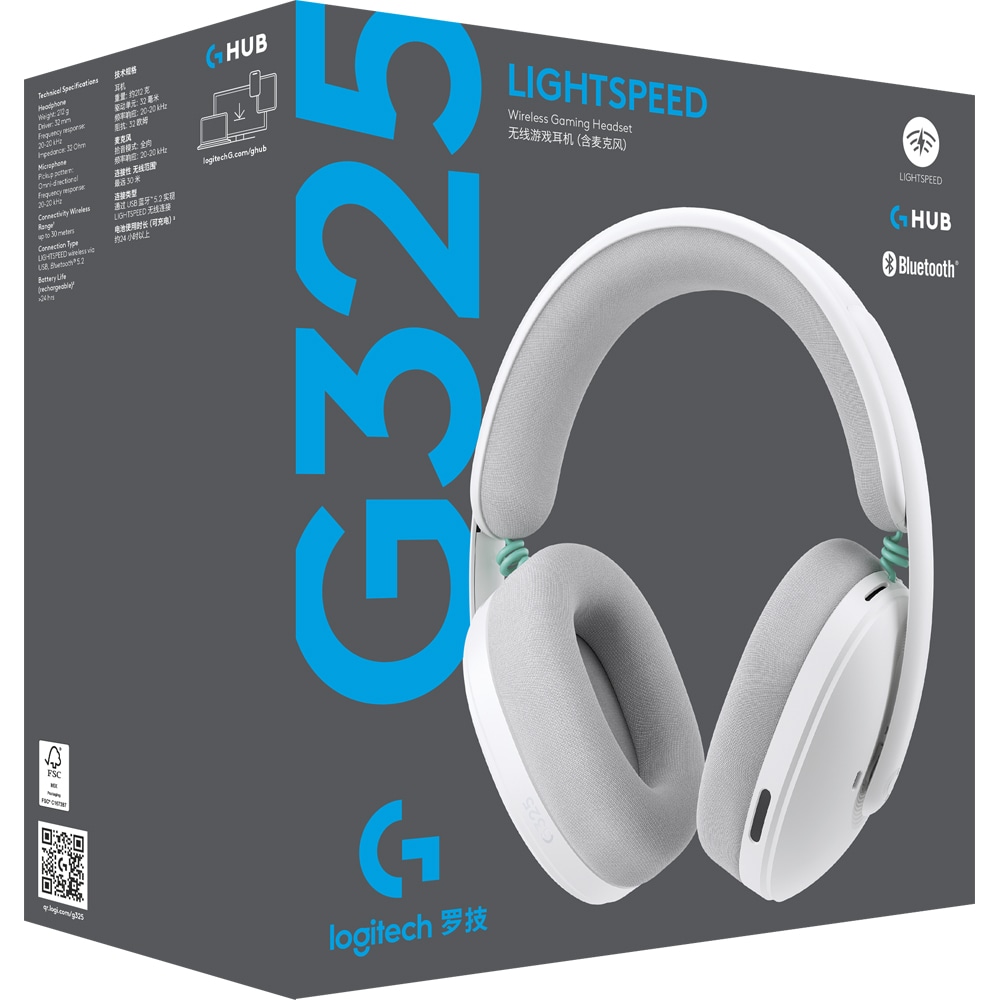 Casti Gaming Wireless LOGITECH G325 multiplatforma, alb