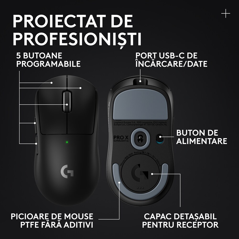 Mouse Gaming Wireless LOGITECH Pro X Superlight 2c SE, 44000 dpi, negru
