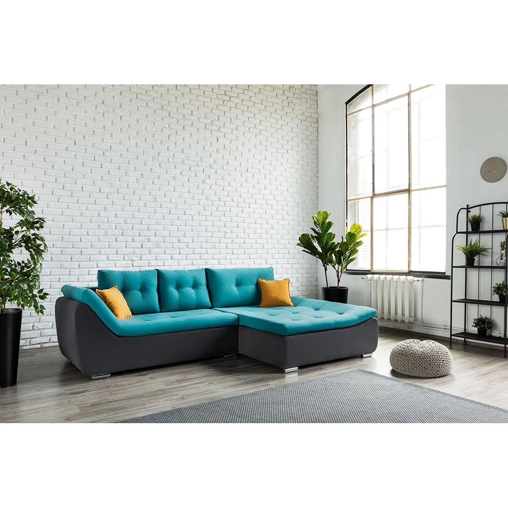 Coltar extensibil Lorenzo, 3 locuri, lada depozitare, 280 x 70 x 180 cm, turcoaz