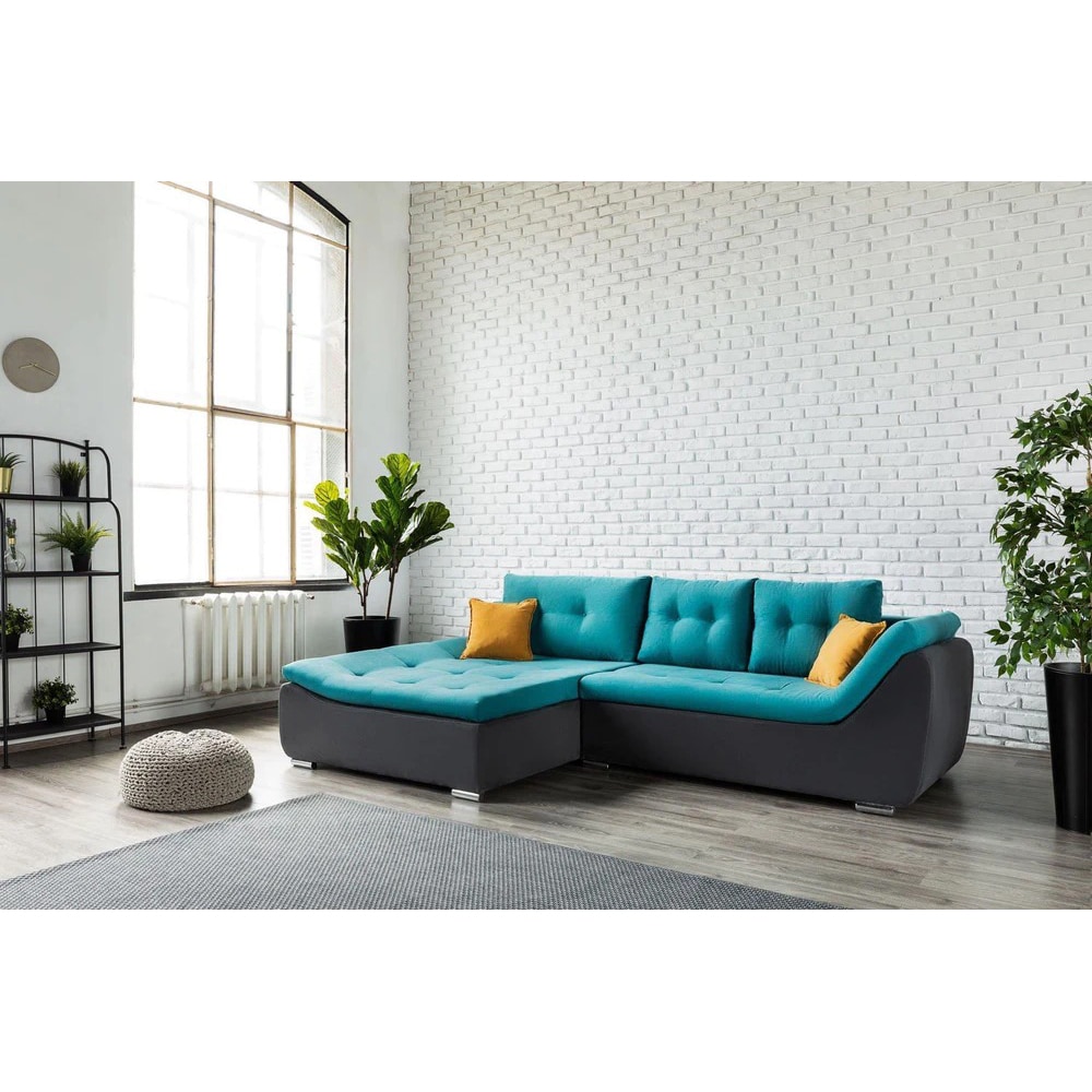 Coltar extensibil Lorenzo, 3 locuri, lada depozitare, 280 x 70 x 180 cm, turcoaz