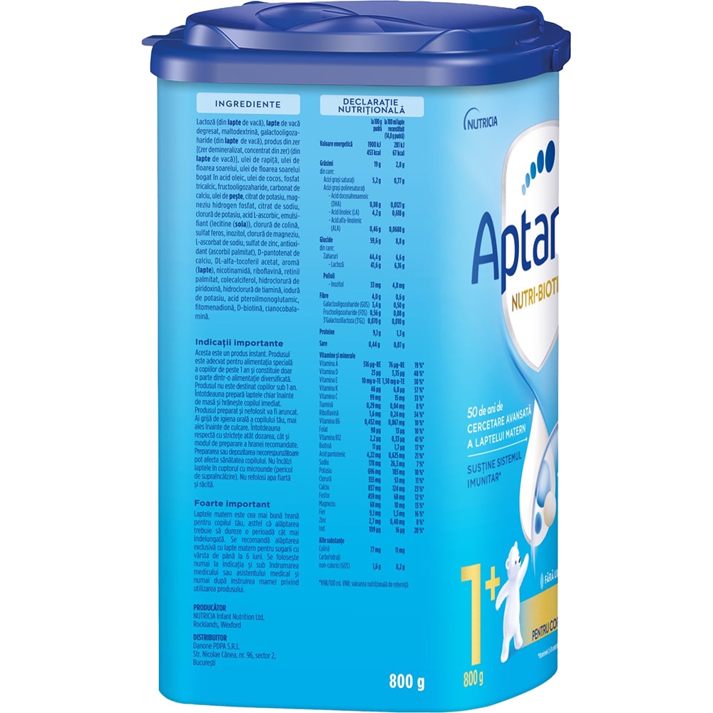 Lapte praf APTAMIL Nutri-Biotik 1+, 12 luni+, 800g