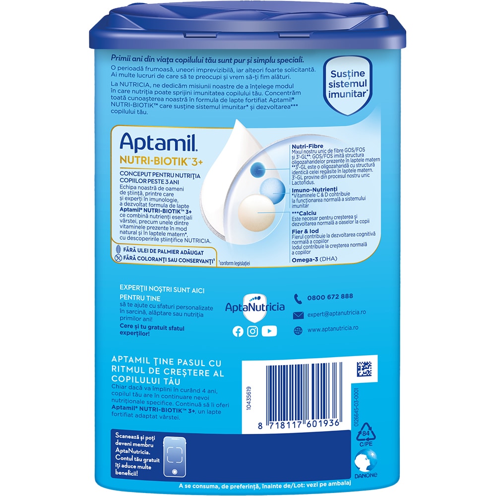 Lapte praf APTAMIL Nutri-Biotik 3+, 3 ani+, 800g