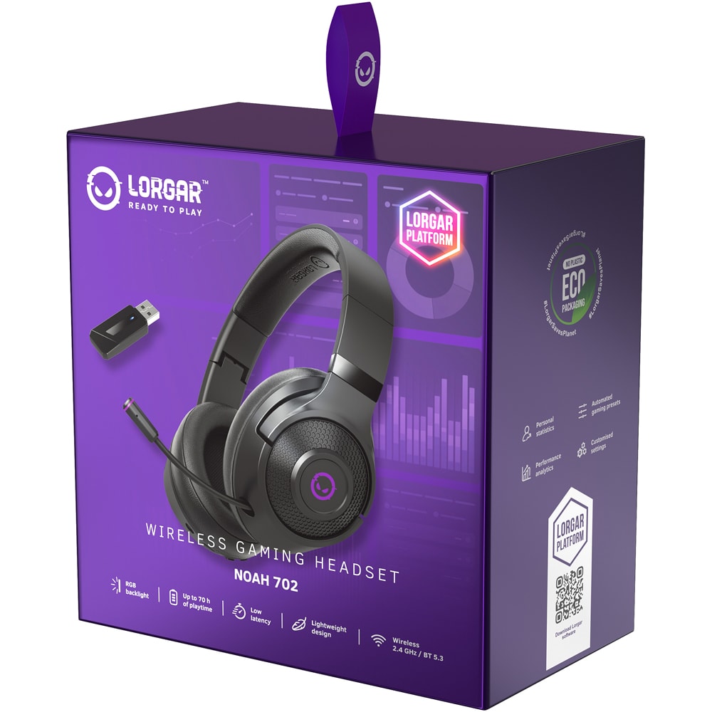 Casti Gaming Wireless LORGAR Noah 702, multiplatforma, stereo, 3.5mm, negru