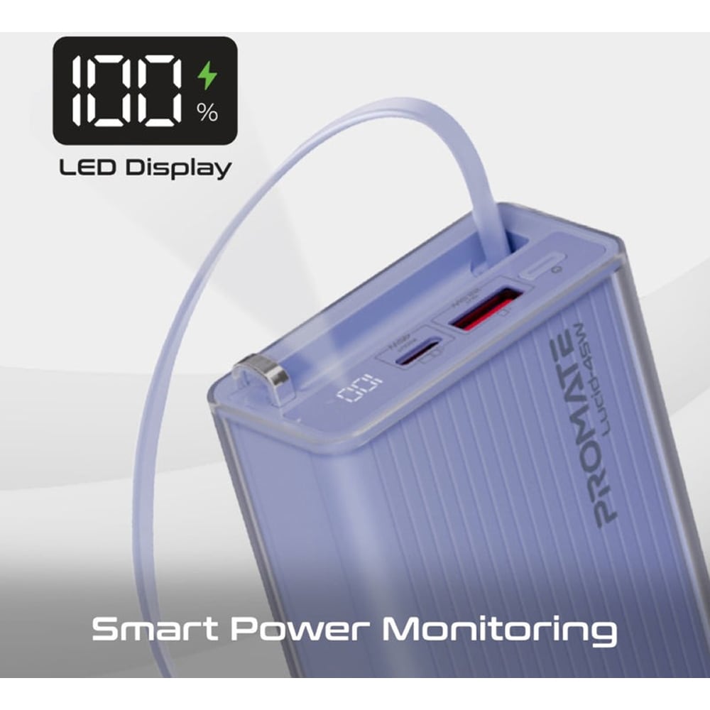 Baterie externa PROMATE Lucid-45W, 20000mAh, 1x USB-C, 1x USB-A, violet