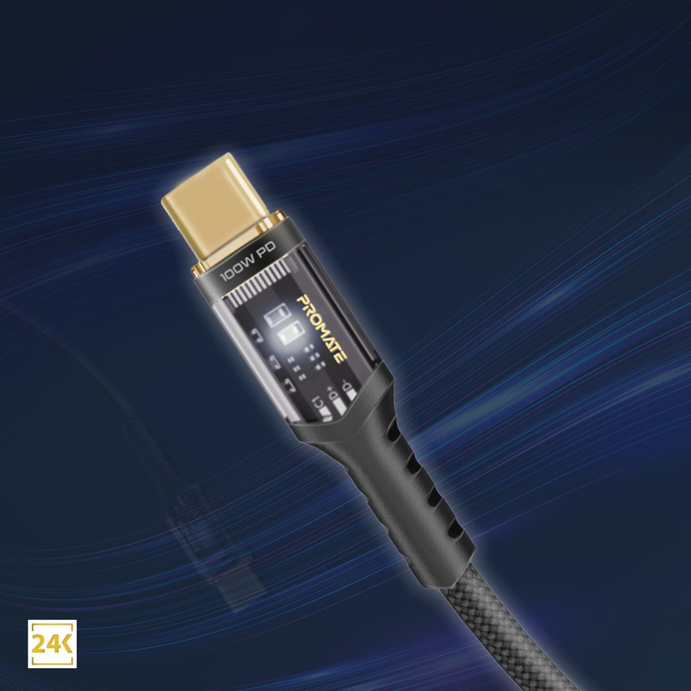 Cablu date PROMATE LucidLine-CC120, USB-C - USB-C, 100W Power Delivery, 1.2m, negru