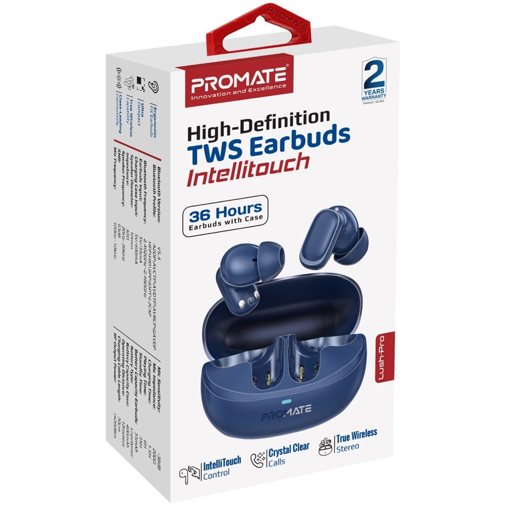 Casti PROMATE Lush Pro, True wireless, Bluetooth, In-ear, Microfon, albastru