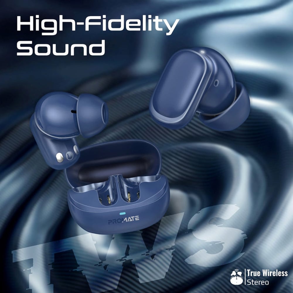 Casti PROMATE Lush Pro, True wireless, Bluetooth, In-ear, Microfon, albastru