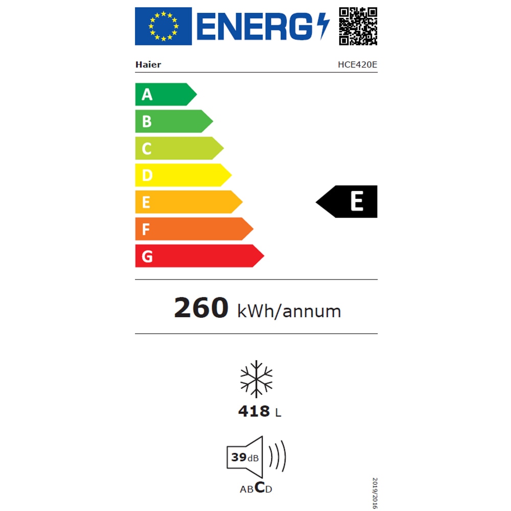 Lada frigorifica HAIER HCE420E, Low Frost, 418 l, H 89 cm, Clasa E, alb