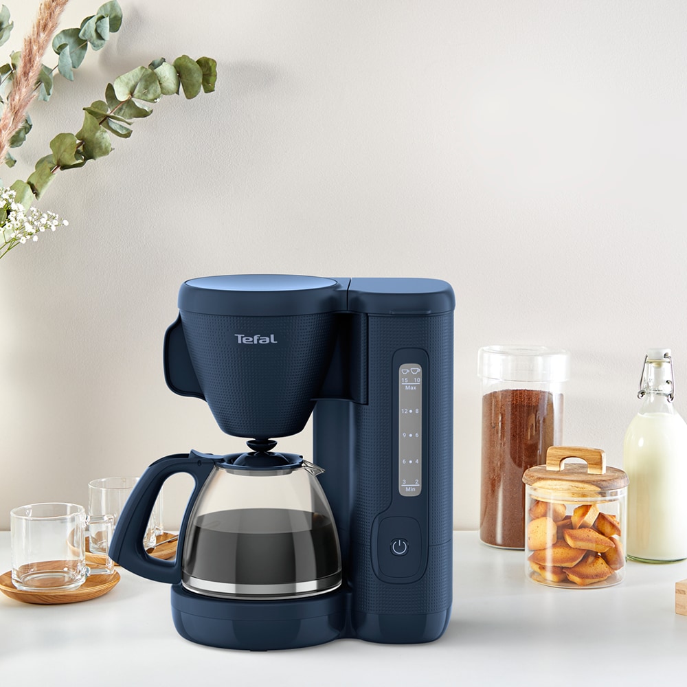 Cafetiera TEFAL Morning CM2M1410, 1.25l, 1000W, 15 cesti, albastru