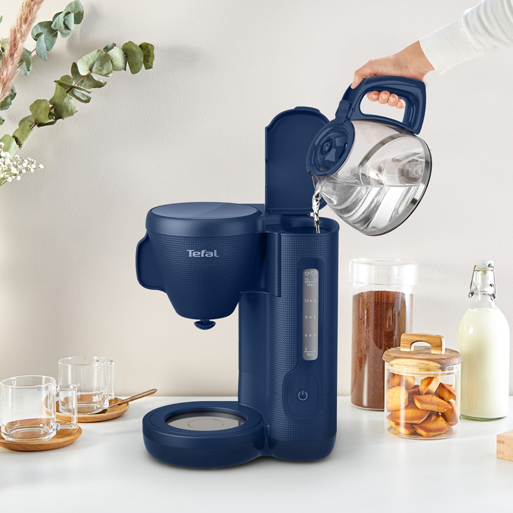 Cafetiera TEFAL Morning CM2M1410, 1.25l, 1000W, 15 cesti, albastru