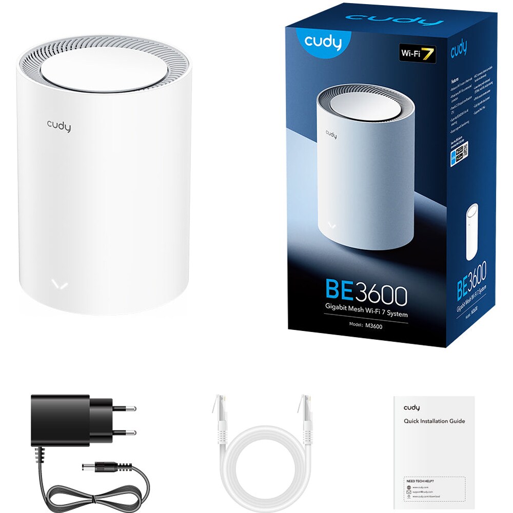 Sistem Wireless Mesh Gigabit CUDY M3600 BE3600, Wi-Fi 7, Dual-Band 688 + 2882 Mbps, 1 buc, alb
