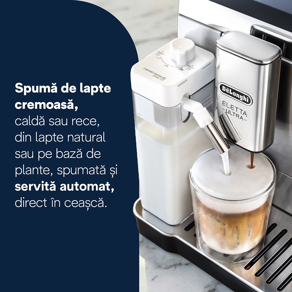 Espressor automat DELONGHI Eletta Ultra ECAM470.85.MB, 1.8l, 1450W, 19 bar, argintiu-negru