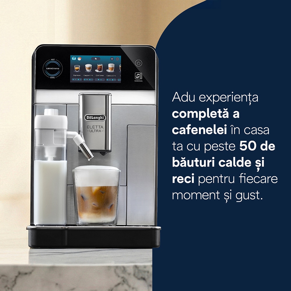 Espressor automat DELONGHI Eletta Ultra ECAM470.85.MB, 1.8l, 1450W, 19 bar, argintiu-negru