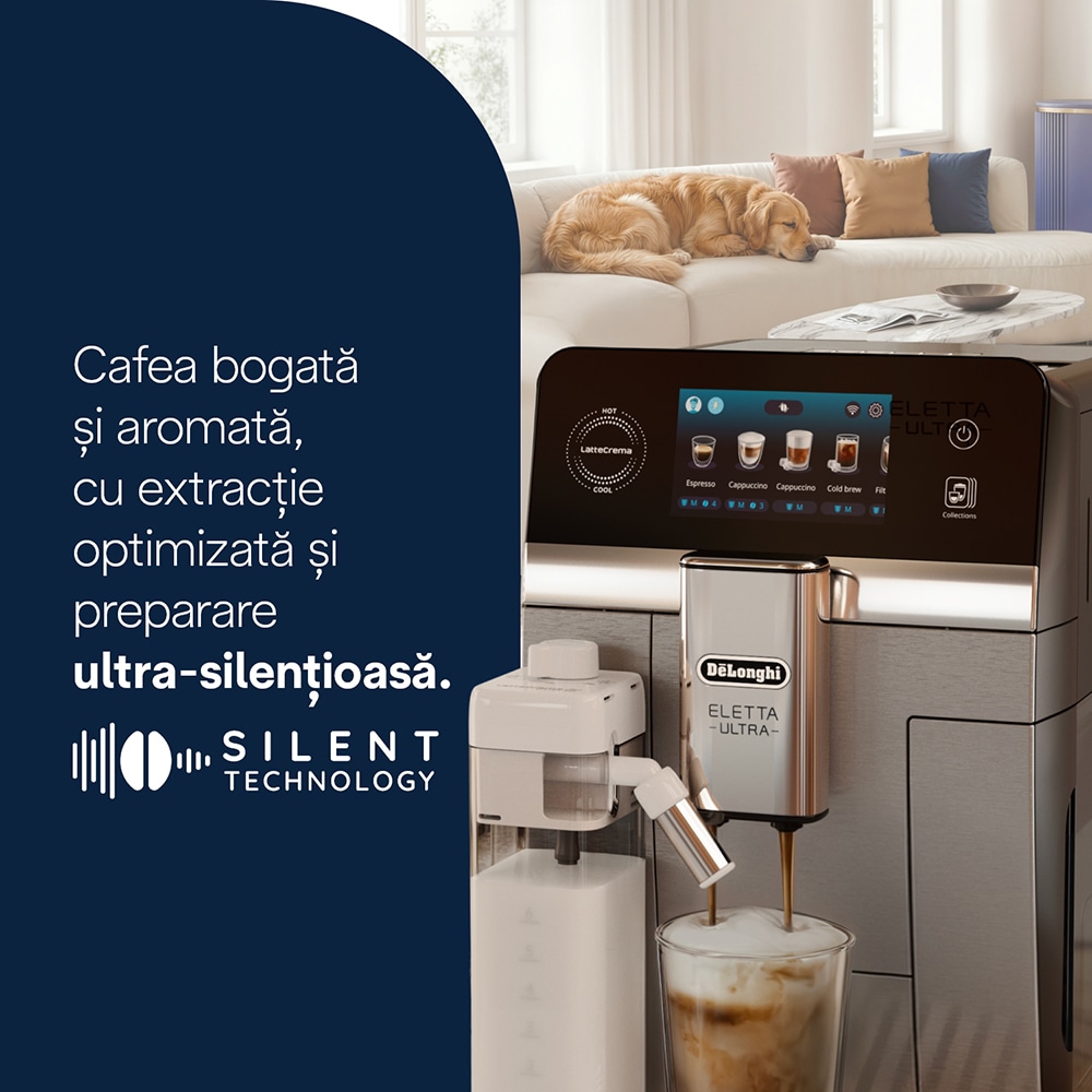 Espressor automat DELONGHI Eletta Ultra ECAM470.85.MB, 1.8l, 1450W, 19 bar, argintiu-negru