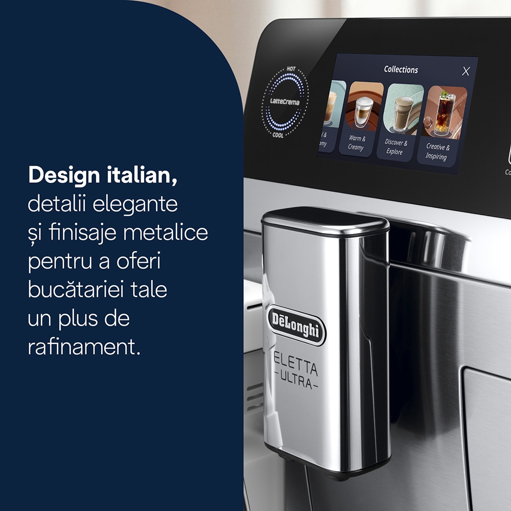 Espressor automat DELONGHI Eletta Ultra ECAM470.85.MB, 1.8l, 1450W, 19 bar, argintiu-negru