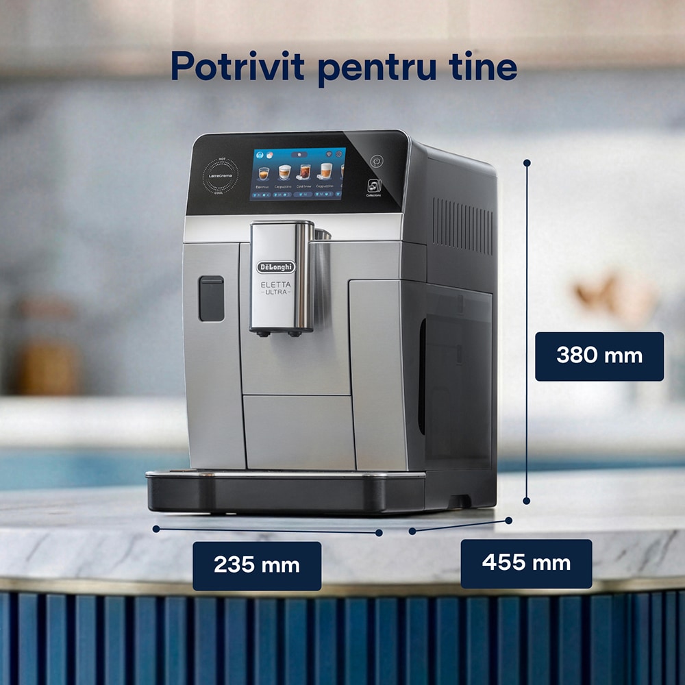 Espressor automat DELONGHI Eletta Ultra ECAM470.85.MB, 1.8l, 1450W, 19 bar, argintiu-negru