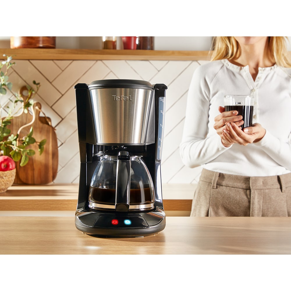 Cafetiera TEFAL Subito CM5S1DE0, 1.25l, 1000W, 15 cesti, negru-argintiu