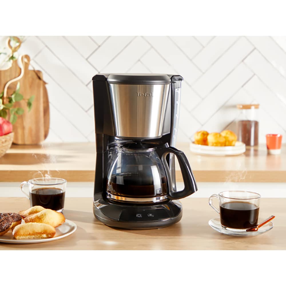 Cafetiera TEFAL Subito CM5S1DE0, 1.25l, 1000W, 15 cesti, negru-argintiu