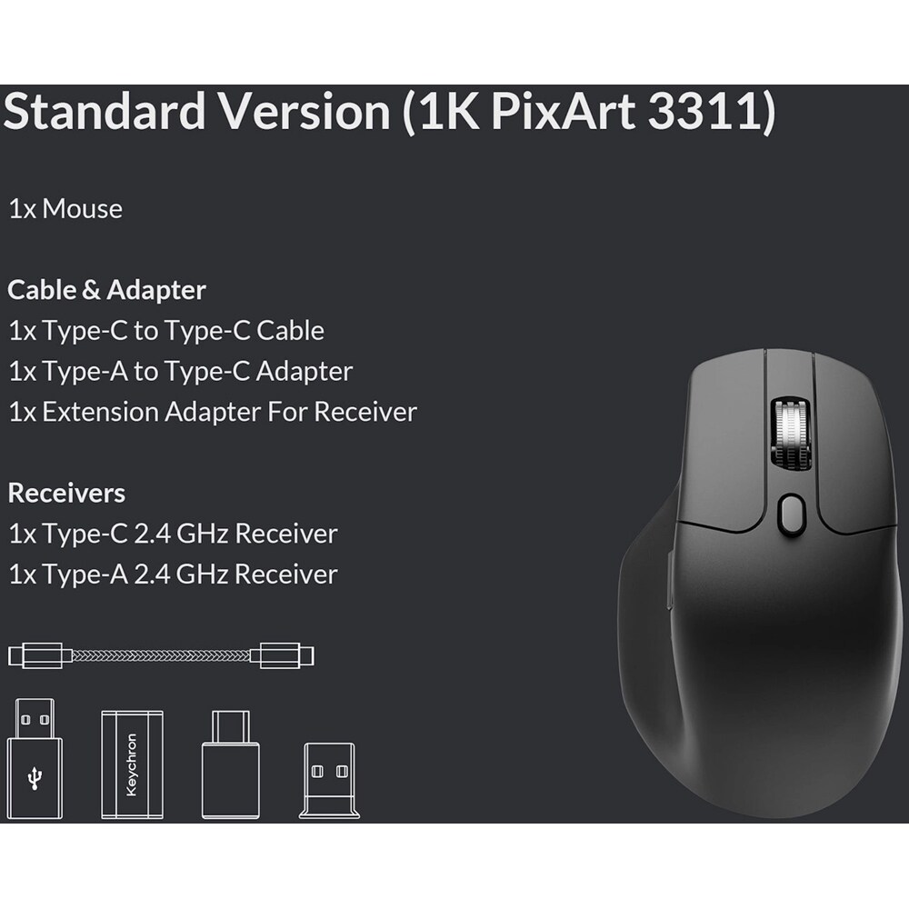 Mouse Wireless KEYCHRON M6, 12000 dpi, silentios, rotita scroll metalica, negru