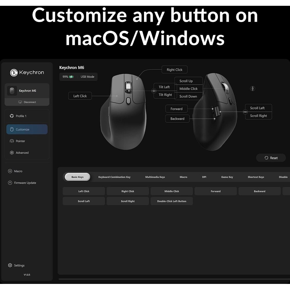 Mouse Wireless KEYCHRON M6, 12000 dpi, silentios, rotita scroll metalica, negru