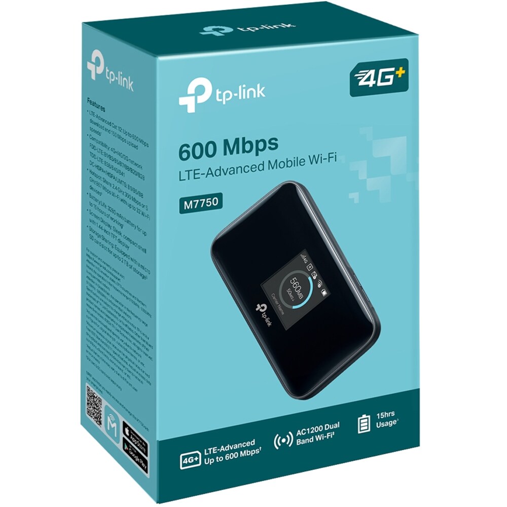 Router Wireless portabil TP-LINK M7750, Dual Band 300+867 Mbps, 4G LTE, negru