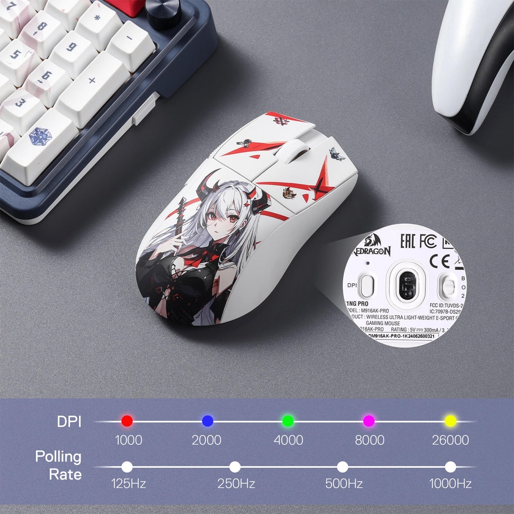 Mouse Gaming Wireless REDRAGON K1ng M916 Pro, 26000 dpi, alb