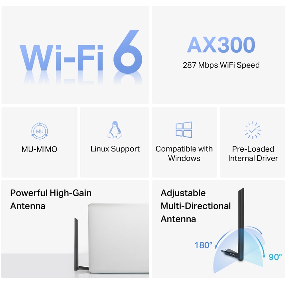 Adaptor USB Wireless MERCUSYS MA14H High-Gain AC1300, 287 Mbps, negru