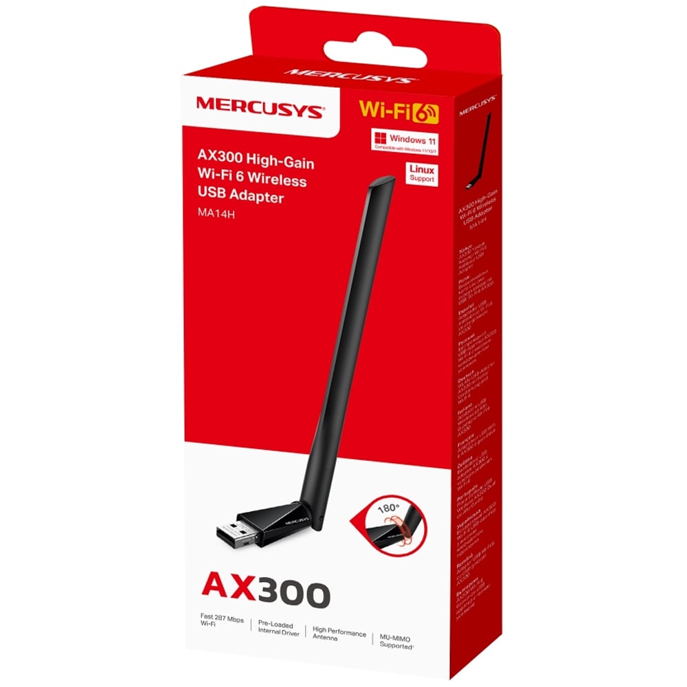 Adaptor USB Wireless MERCUSYS MA14H High-Gain AC1300, 287 Mbps, negru