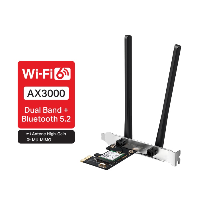 Placa de retea Wireless MERCUSYS MA80XE v2 AX3000, Dual Band 574 + 2402 Mbps