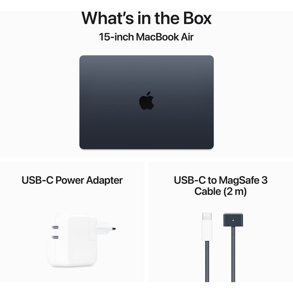 Laptop APPLE MacBook Air 15 mc9l4ro/a, Apple M3, 15.3" Retina Display, 24GB, SSD 512GB, 10-core GPU, macOS Sequoia, Midnight, Tastatura layout INT