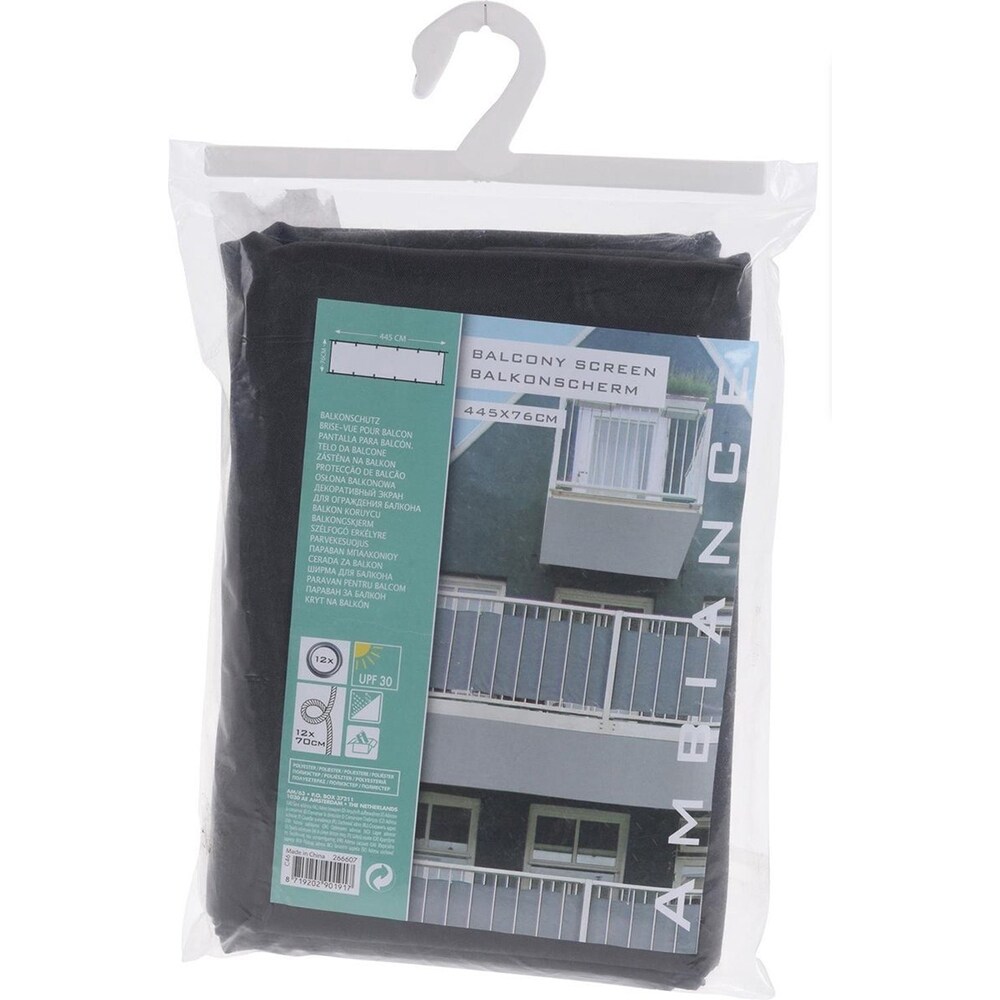 Paravan pentru balcon KI, poliester, 445 x 75 cm, gri inchis