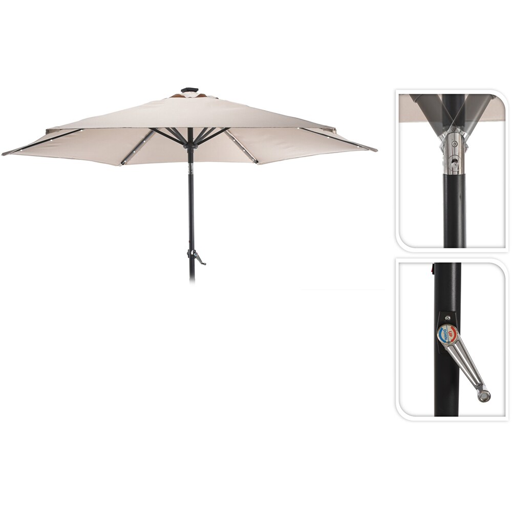 Umbrela terasa cu panou solar AMBIANCE, metal, 270 x 232 cm, iluminare LED, taupe